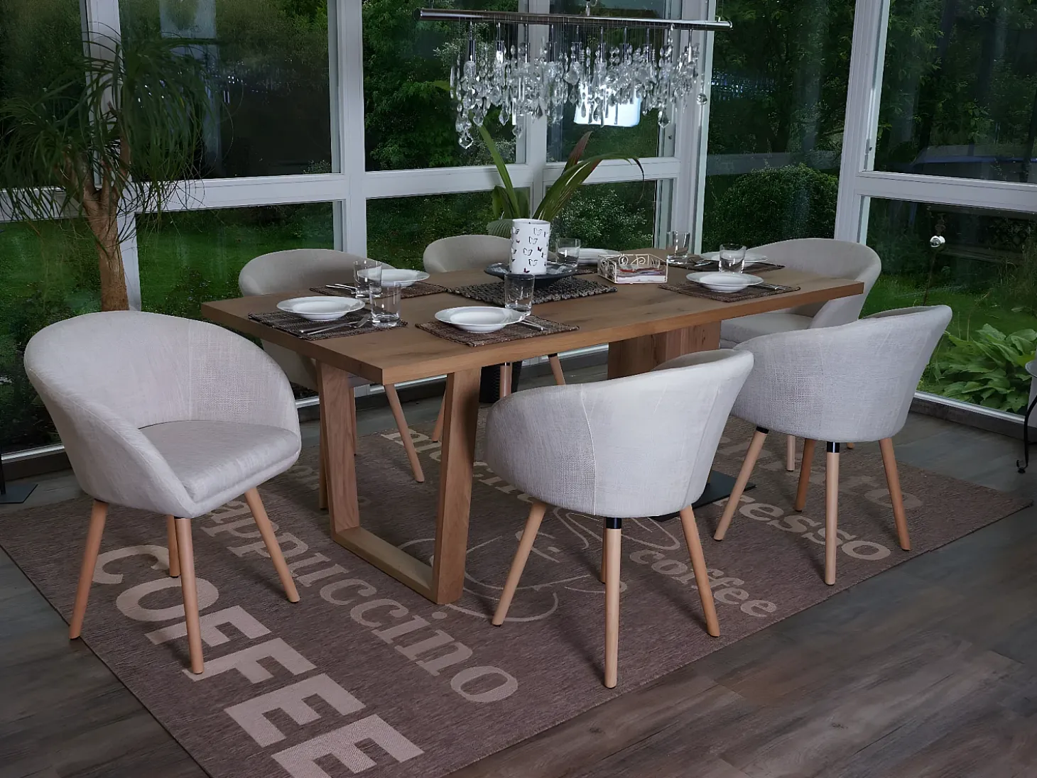 Silla de comedor Vaasa T633, textil, crema/gris