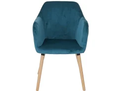 Silla de comedor Vaasa T381, terciopelo, azul petróleo, patas claras