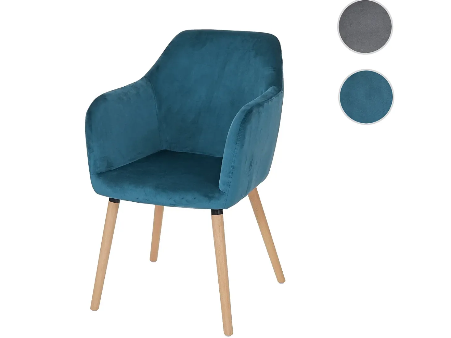 Silla de comedor Vaasa T381, terciopelo, azul petróleo, patas claras