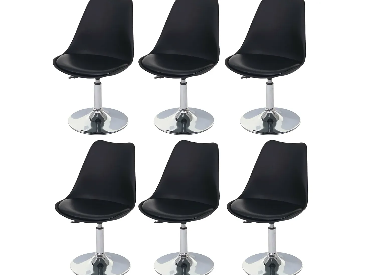Silla de comedor Vaasa T501 (juego de 6), negro, base cromada