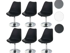 Silla de comedor Vaasa T501 (juego de 6), negro, base cromada