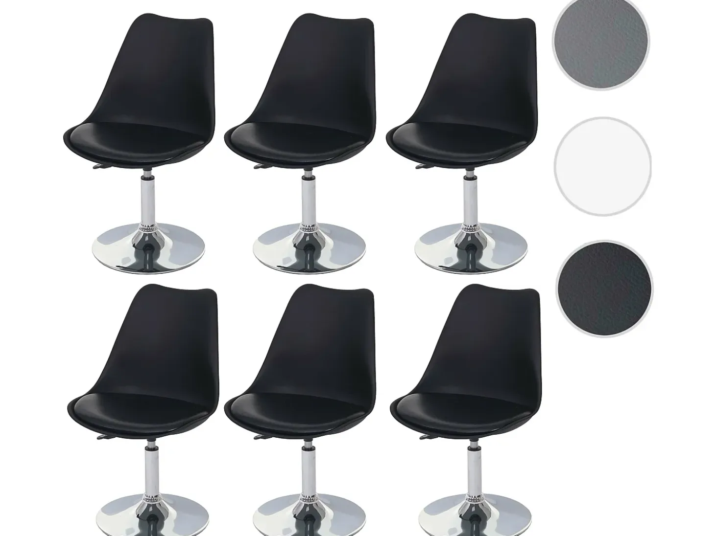 Silla de comedor Vaasa T501 (juego de 6), negro, base cromada
