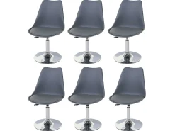 Silla de comedor Vaasa T501 (juego de 6), gris oscuro, base cromada