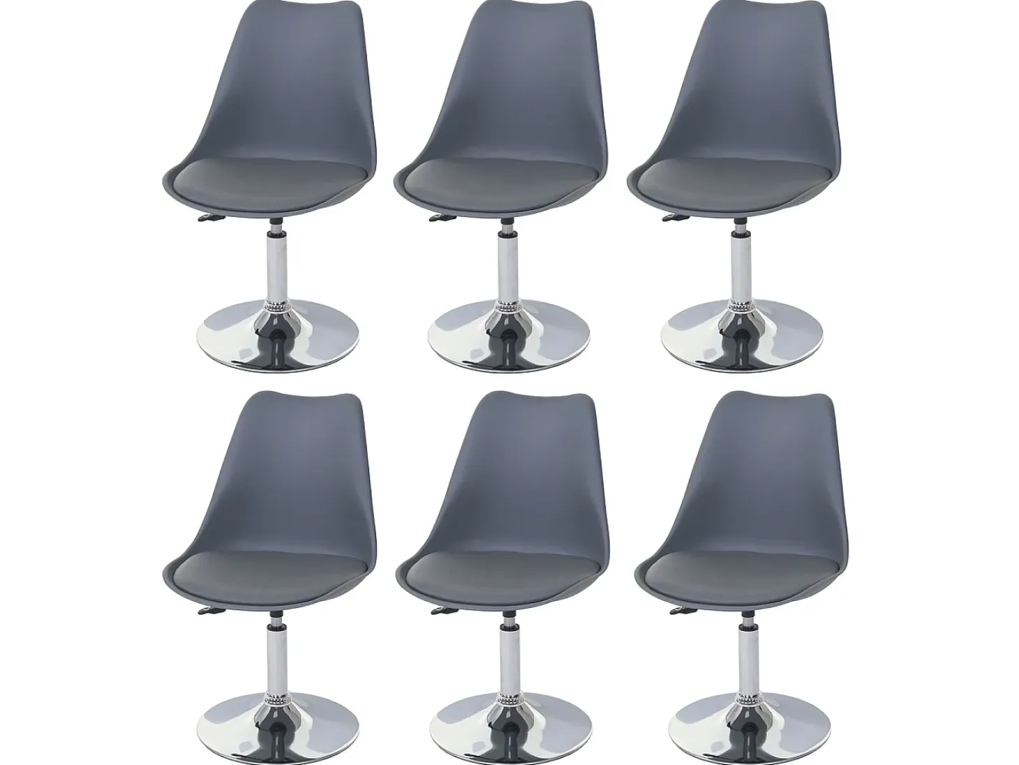 Silla de comedor Vaasa T501 (juego de 6), gris oscuro, base cromada