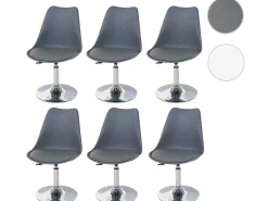 Silla de comedor Vaasa T501 (juego de 6), gris oscuro, base cromada