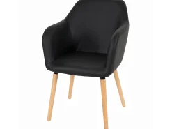 Silla de comedor Vaasa T381 (juego de 6), polipiel, negro, patas claras