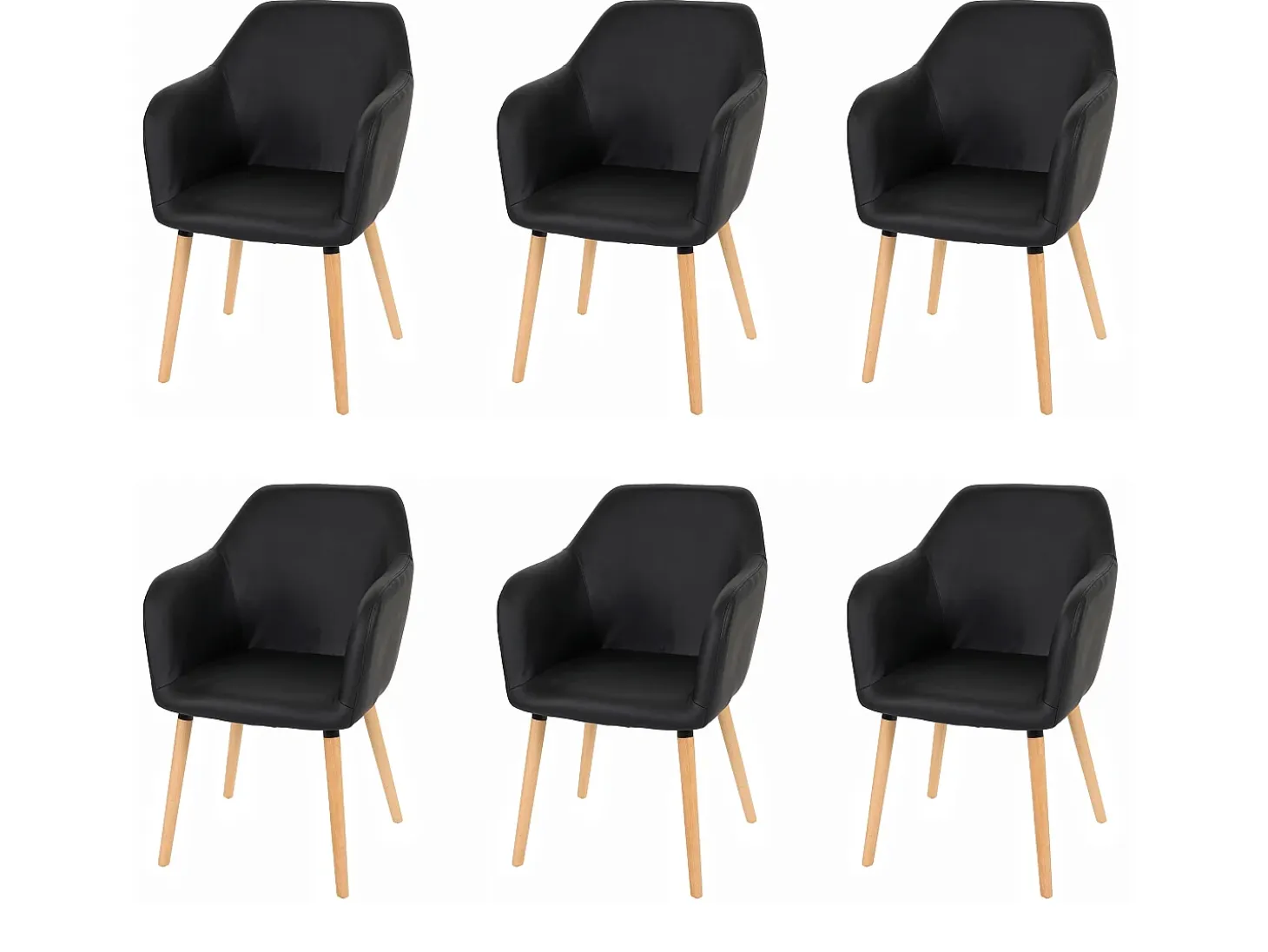 Silla de comedor Vaasa T381 (juego de 6), polipiel, negro, patas claras