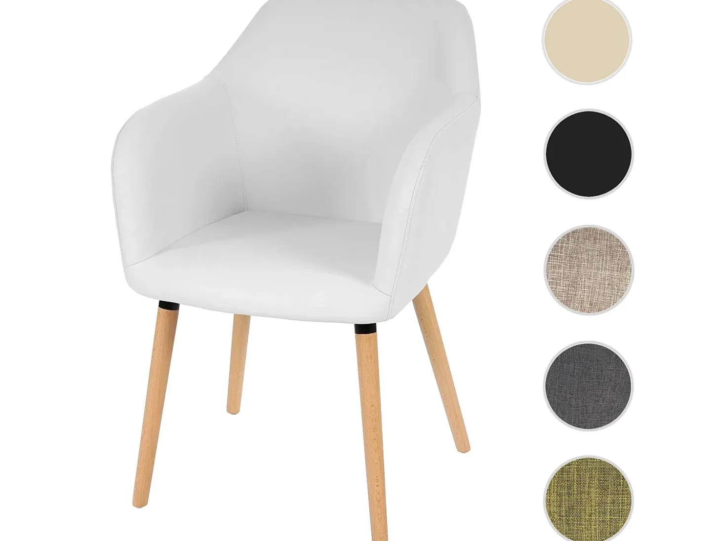 Silla de comedor Vaasa T381, polipiel, blanco, patas claras