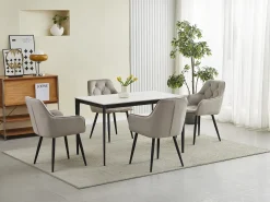 Silla de comedor Valora LUKK – Terciopelo beige oscuro con patas negras x1