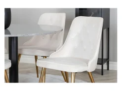 Silla de comedor VelvetDeluxe en terciopelo beige, decoración en latón.