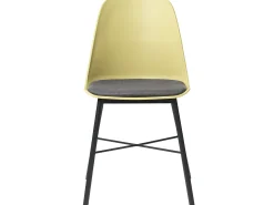 Silla de comedor Whise en color amarillo polvoriento y gris, estructura de metal negro.