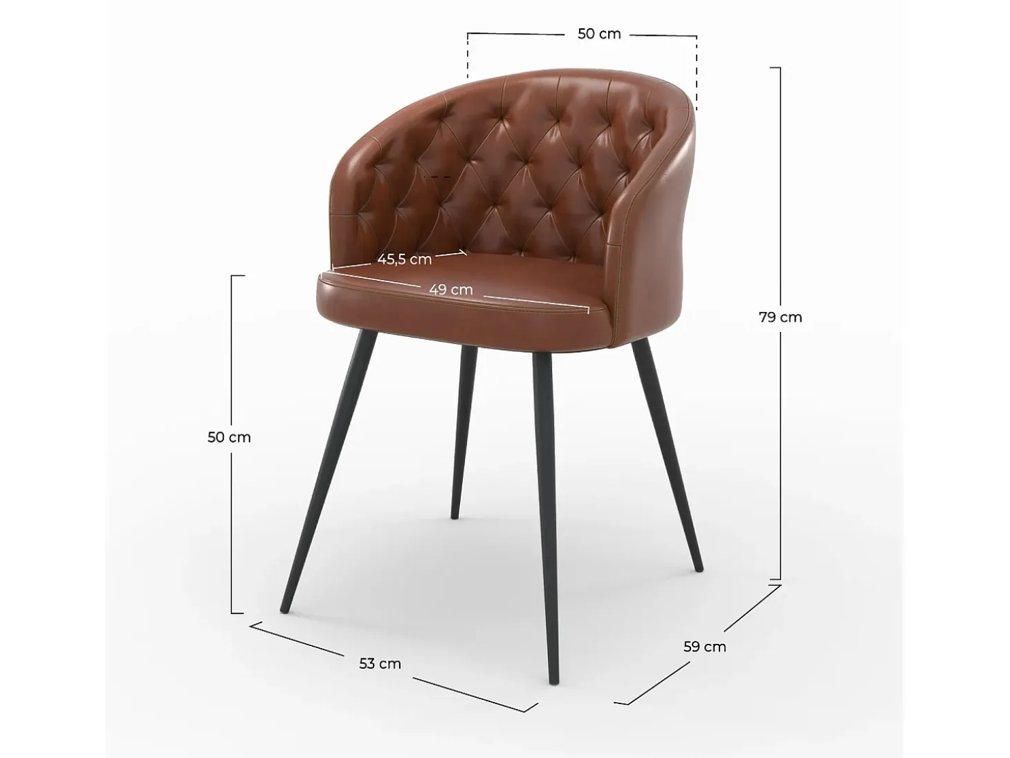 Silla de cuero de búfalo marrón y patas de metal negro - Anatole