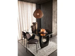Silla de diseño AKOZ con tejido suave de alta gama y estructura de acero negro mate-Color Marrón
