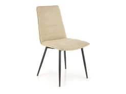Silla de diseño Assia de tela beige con patas de metal negro