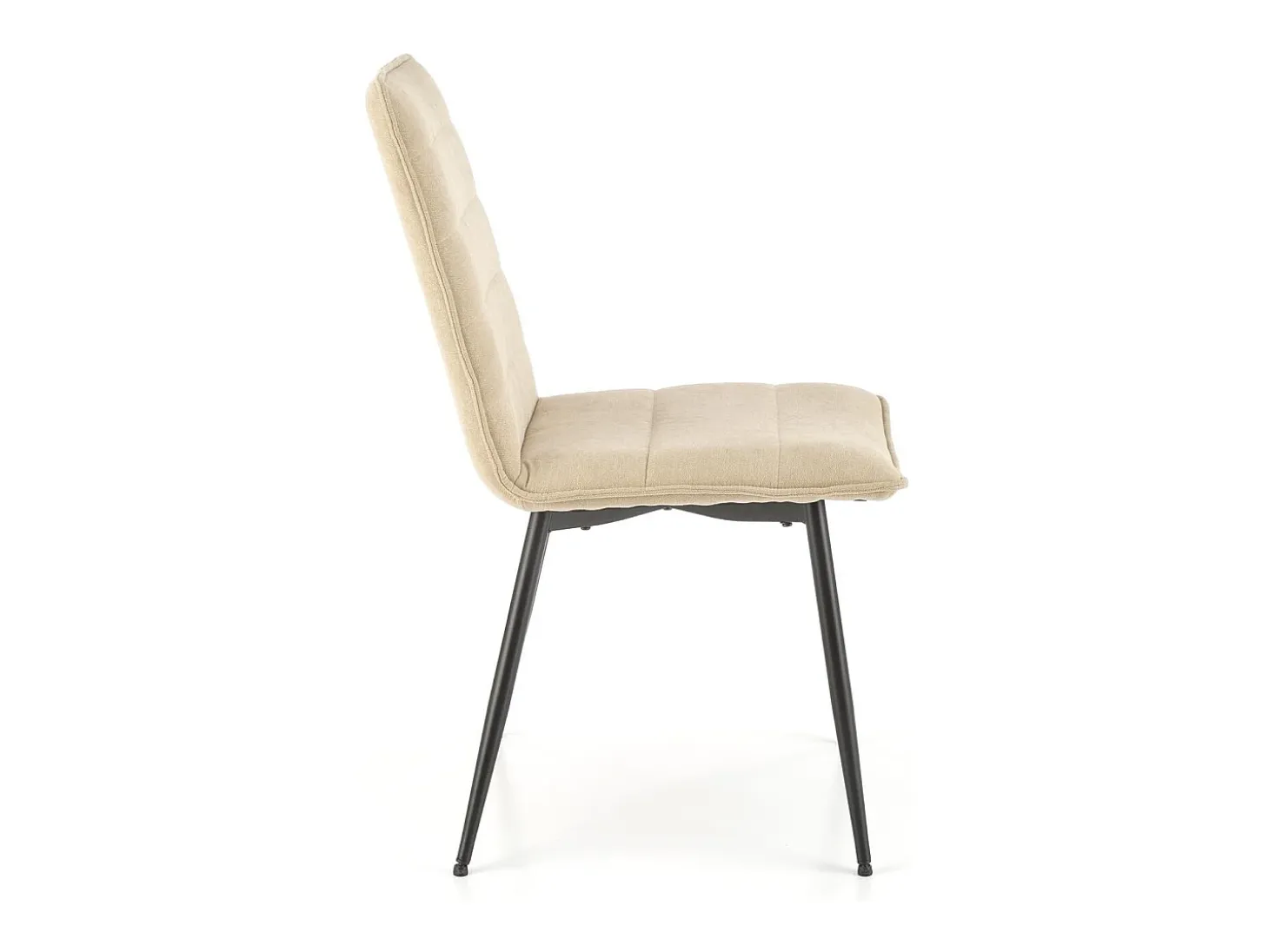 Silla de diseño Assia de tela beige con patas de metal negro
