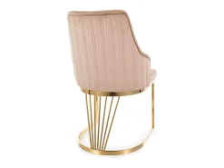 Silla de diseño con tapicería de tela de terciopelo beige y base FARIN dorada