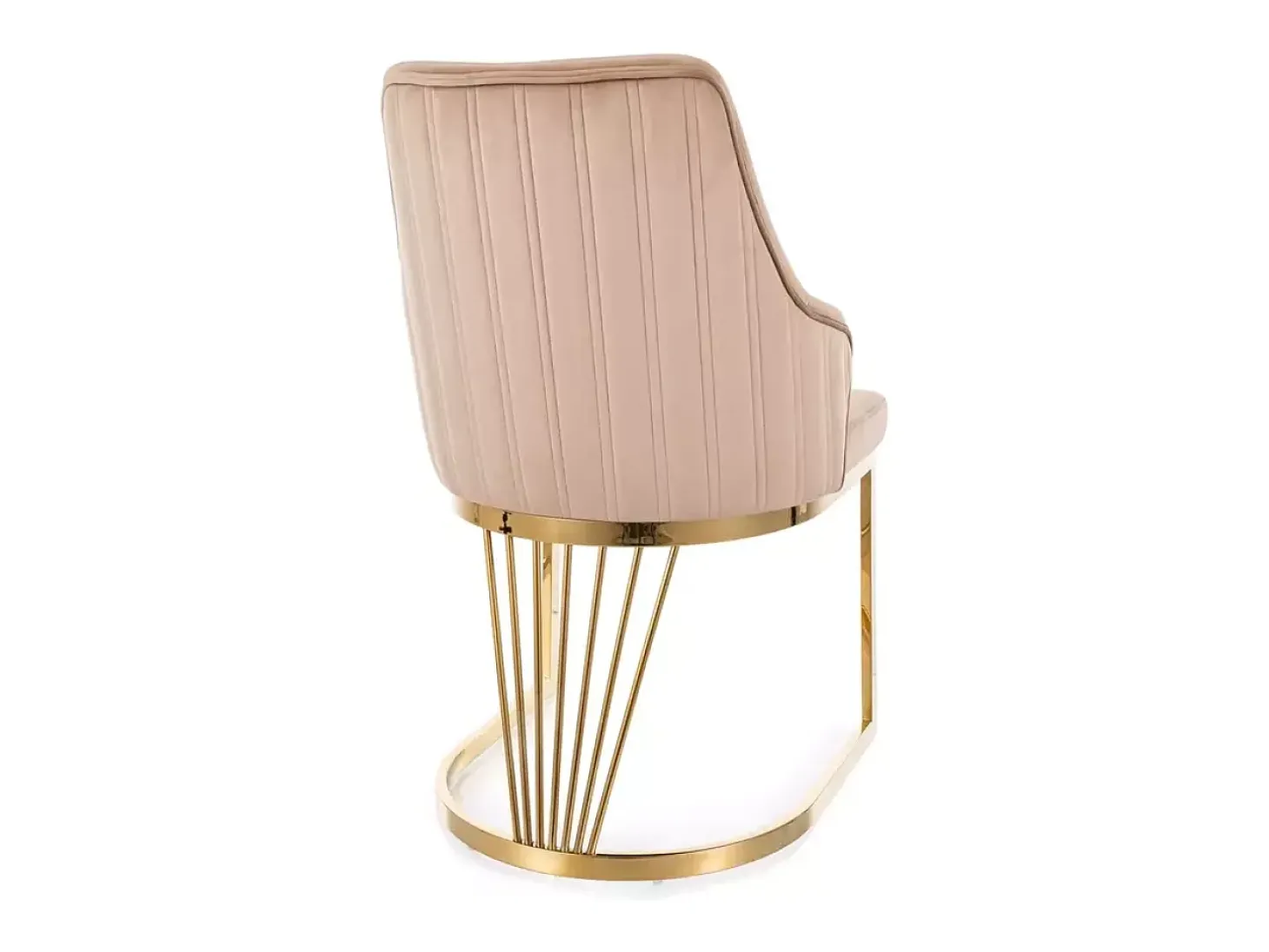 Silla de diseño con tapicería de tela de terciopelo beige y base FARIN dorada