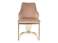 Silla de diseño con tapicería de tela de terciopelo beige y base FARIN dorada