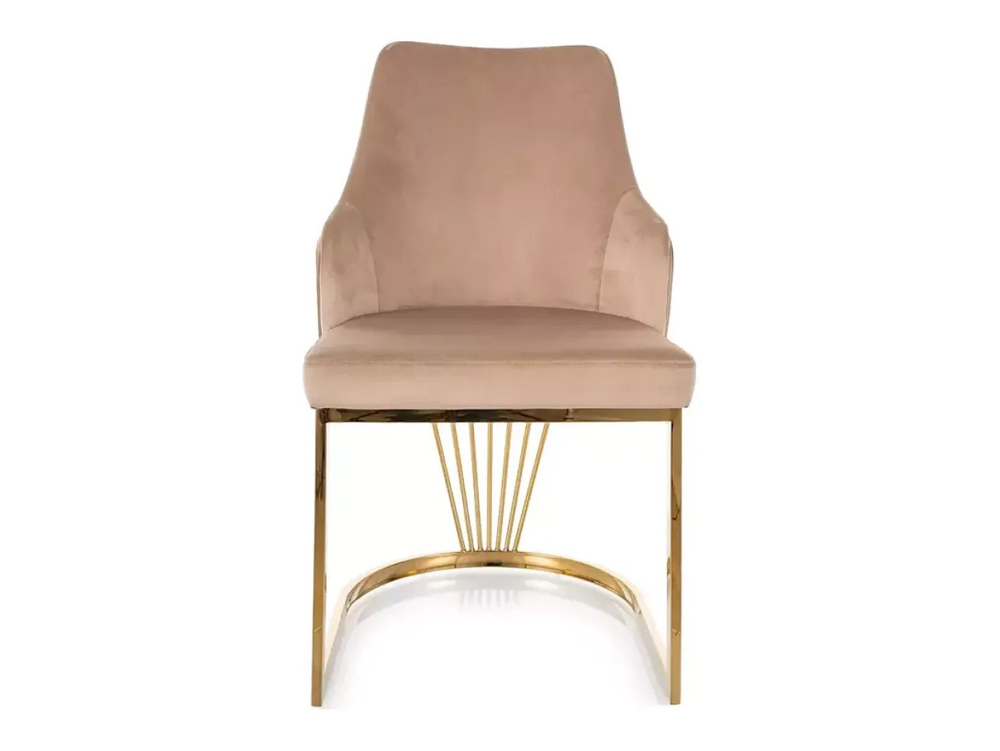Silla de diseño con tapicería de tela de terciopelo beige y base FARIN dorada