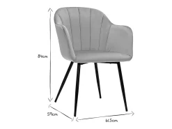 Silla de diseño de terciopelo color topo y patas de metal negro MILLY