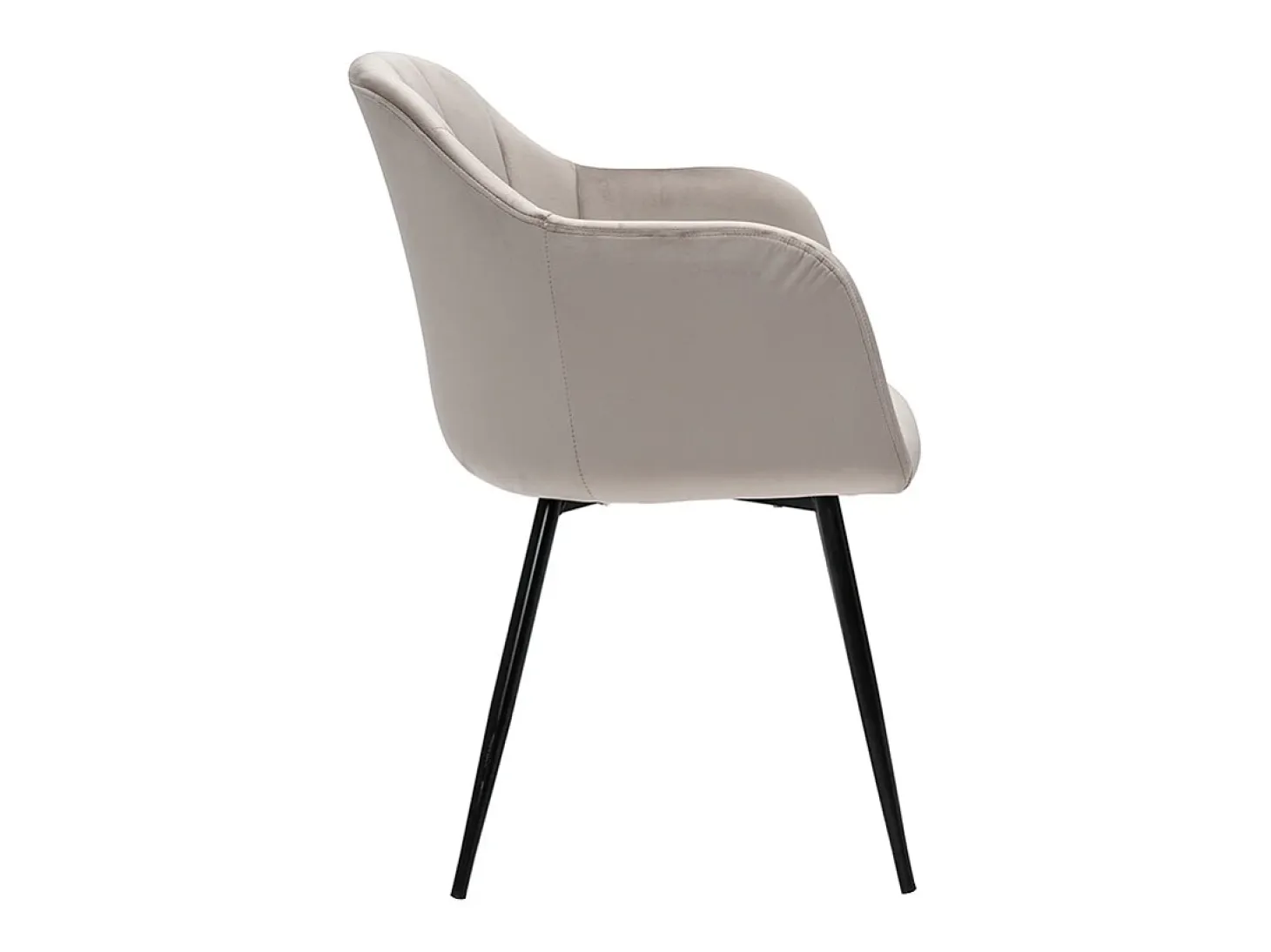 Silla de diseño de terciopelo color topo y patas de metal negro MILLY