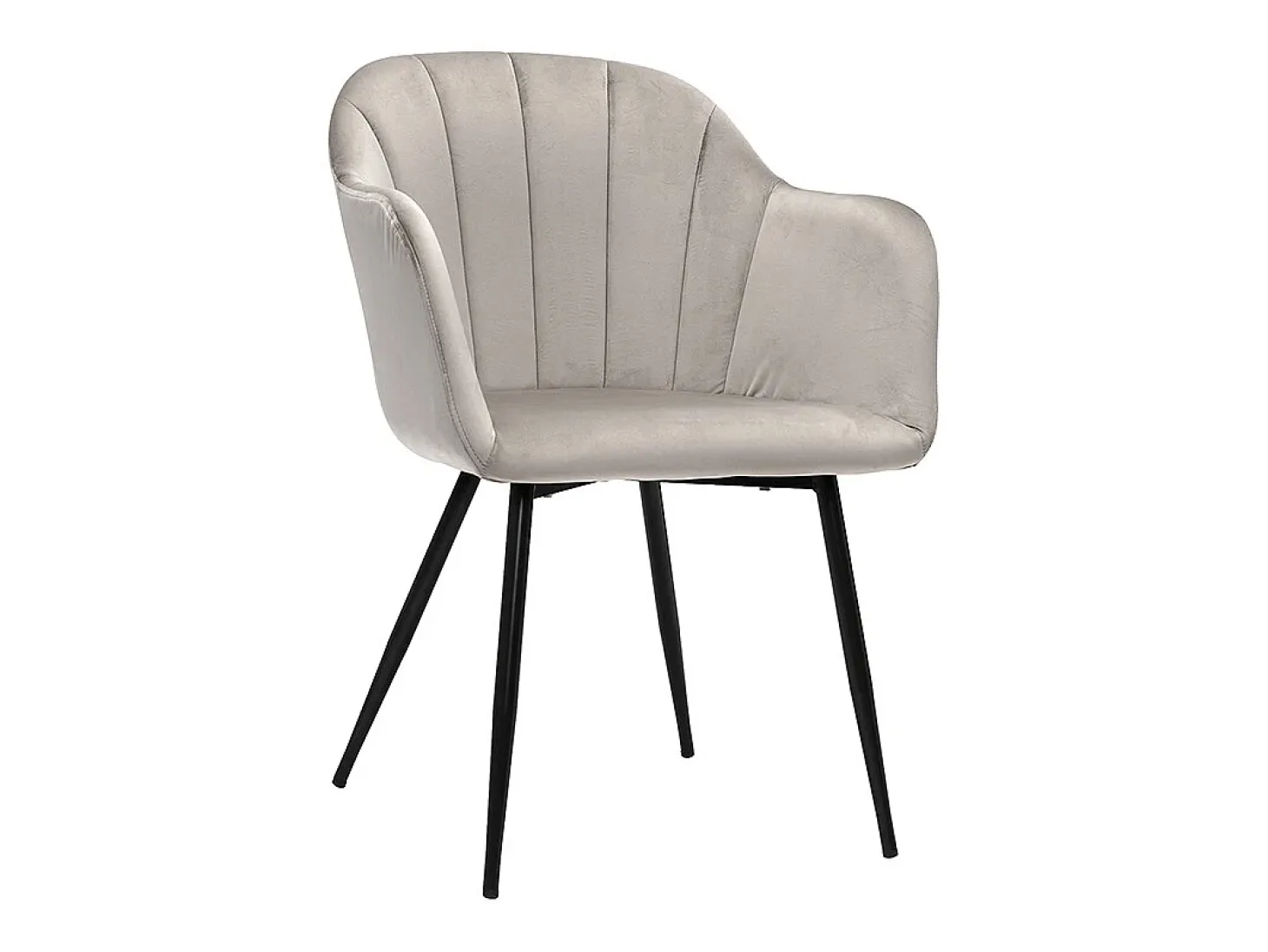 Silla de diseño de terciopelo color topo y patas de metal negro MILLY