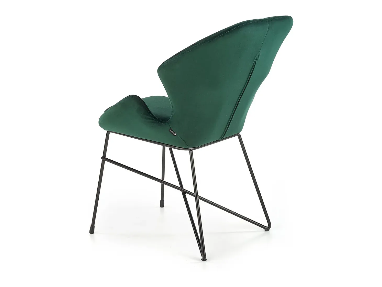 Silla de diseño de terciopelo verde y estructura de metal negro AYA