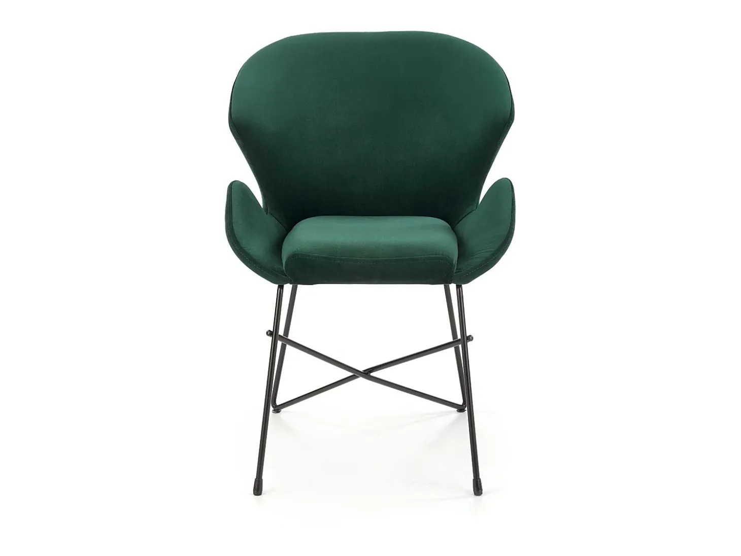 Silla de diseño de terciopelo verde y estructura de metal negro AYA
