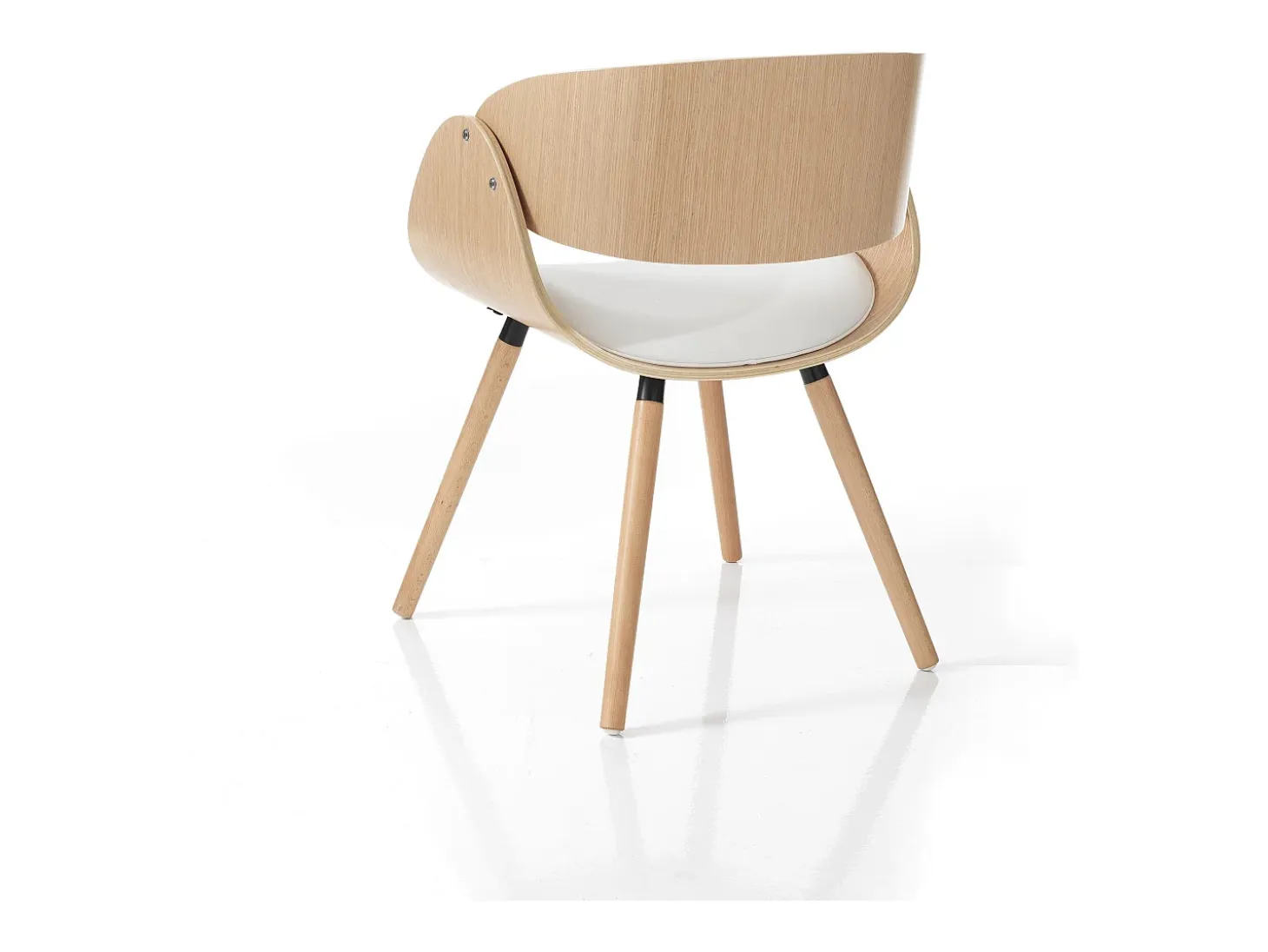 Silla de diseño en madera maciza de roble y cuero blanco Michigan Wood