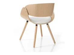 Silla de diseño en madera maciza de roble y cuero blanco Michigan Wood