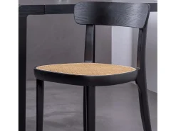 Silla de diseño en madera de fresno y asiento de ratán natural - Tours - Negro