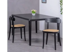 Silla de diseño en madera de fresno y asiento de ratán natural - Tours - Negro