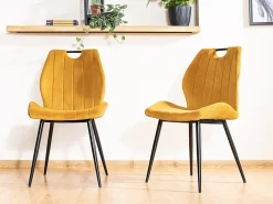 Silla de diseño Skal de metal negro y terciopelo amarillo