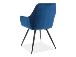 Silla de diseño Umexa de metal negro y terciopelo azul marino