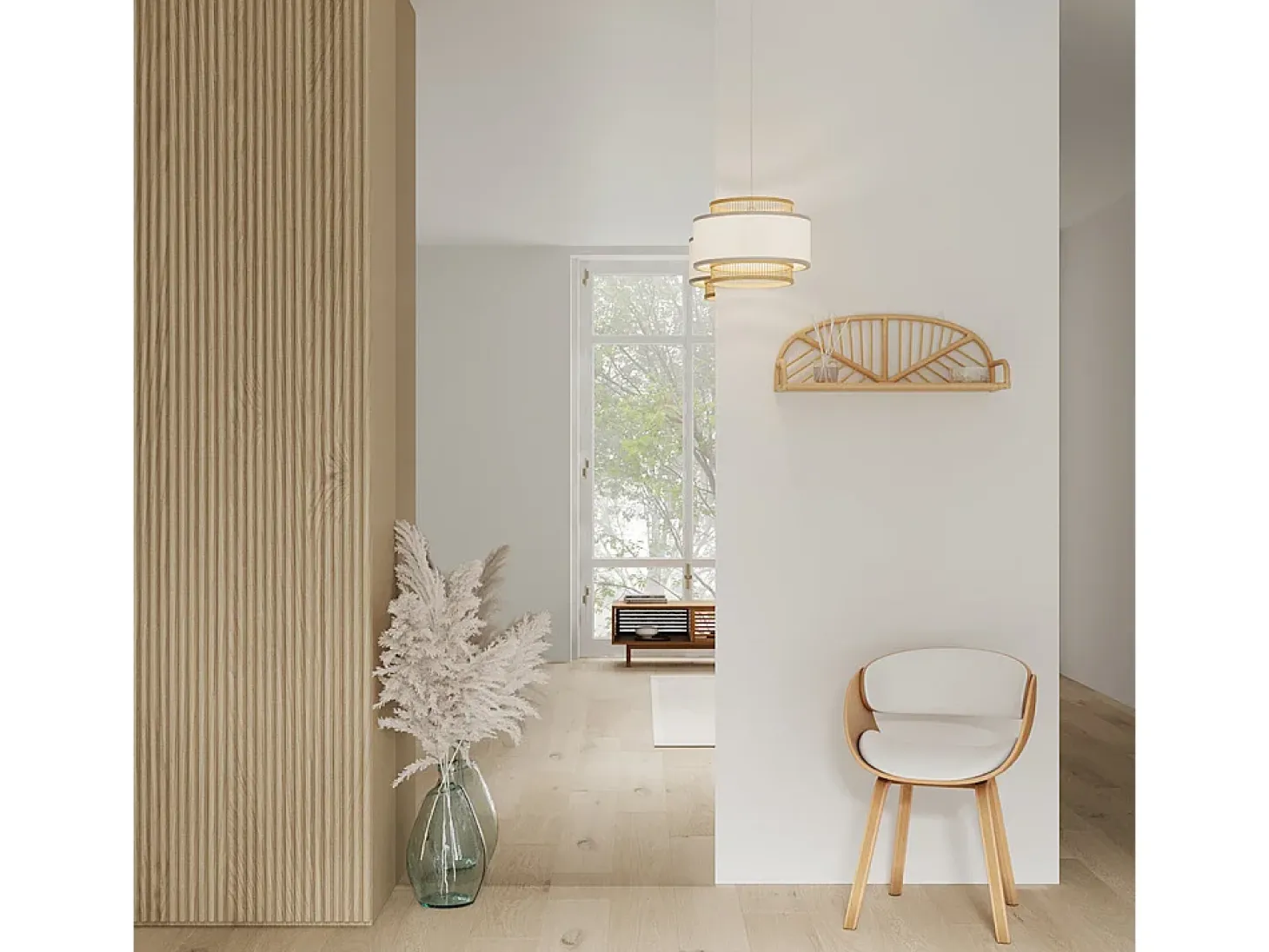 Silla de madera clara y PU blanco - Adelmar
