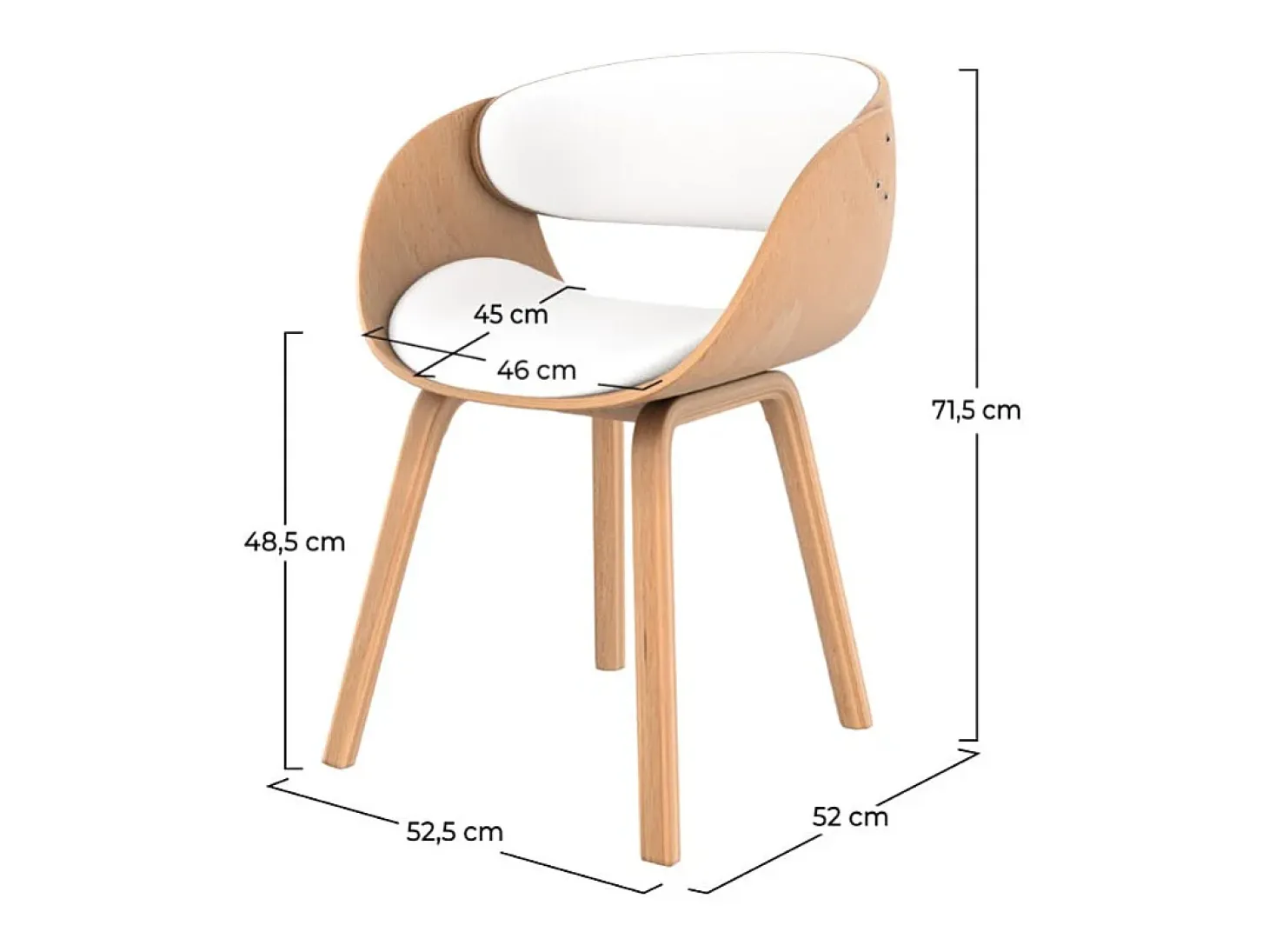 Silla de madera clara y PU blanco - Adelmar