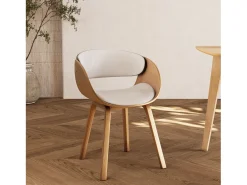 Silla de madera clara y PU blanco - Adelmar