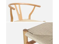 Silla de madera con asiento de cuerda, set de 2 natural