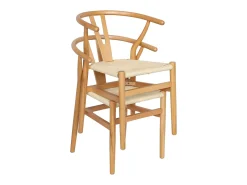 Silla de madera con asiento de cuerda, set de 2 natural