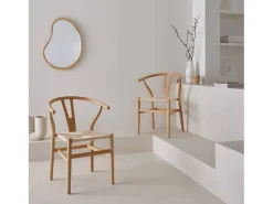 Silla de madera con asiento de cuerda, set de 2 natural