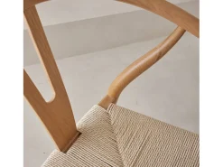 Silla de madera con asiento de cuerda, set de 2 natural