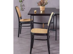 Silla de madera de haya con acabados de ratán natural - Moulin - Negro