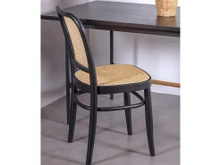 Silla de madera de haya con acabados de ratán natural - Moulin - Negro