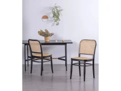 Silla de madera de haya con acabados de ratán natural - Moulin - Negro