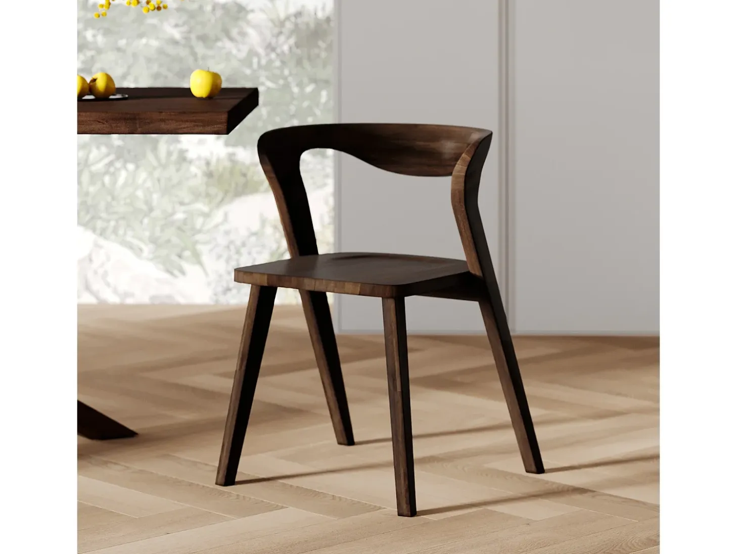 Silla de madera de hevea oscura, respaldo curvado - Vega