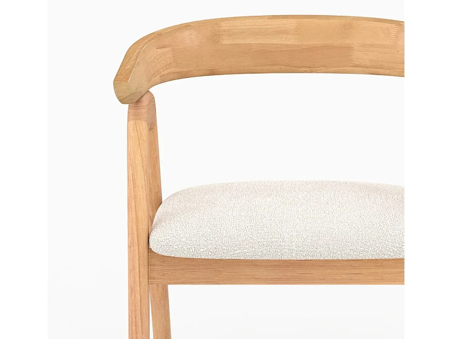 Silla de madera de hevea clara y tejido bouclé crema - Hawa