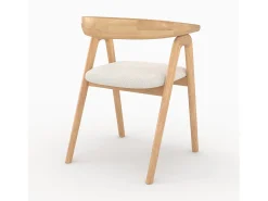 Silla de madera de hevea clara y tejido bouclé crema - Hawa