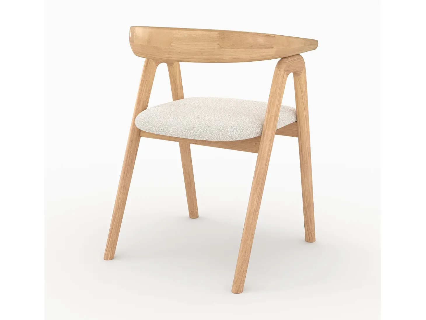 Silla de madera de hevea clara y tejido bouclé crema - Hawa