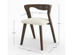Silla de madera de hevea oscura y tejido bouclé crema - Vega