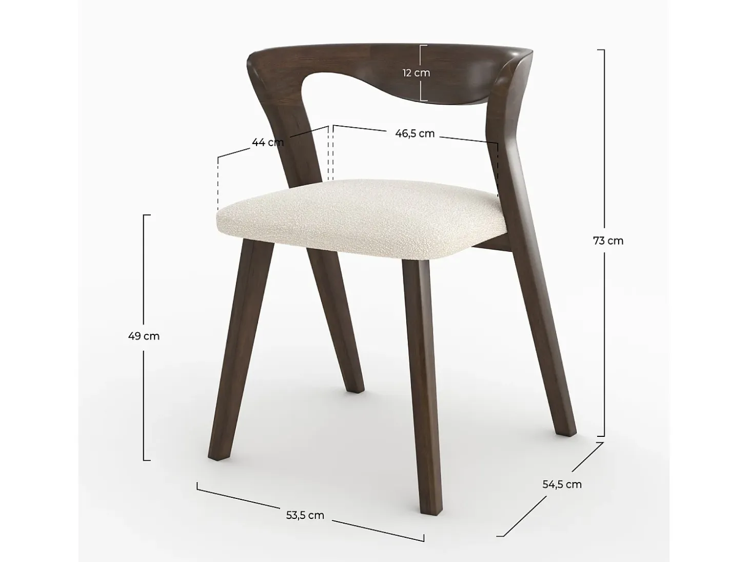 Silla de madera de hevea oscura y tejido bouclé crema - Vega